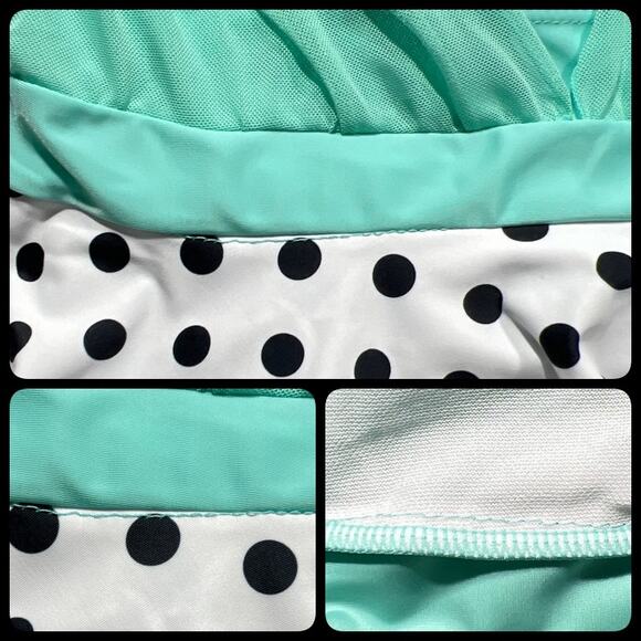Polka Dot One Piece Swim Dress Boy Shorts Size US 6 Turquoise Black White - Picture 5 of 11